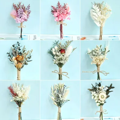 Natural Mini Bouquets Fresh Rose Preserved Flowers Small Dried Flowers Bouquet Pampas Grass Home