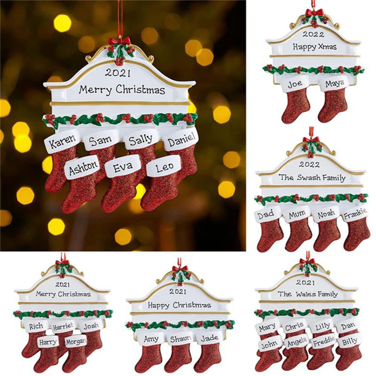 Kreative Weihnachtssocken aus Kunstharz, Namensschild zum Selbermachen, Weihnachtsanhänger, Weihnachtsbaumdekoration (kann schreiben) Image