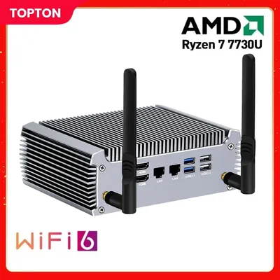 Topton lüfter los und Mini-PC Ryzen 7 7730u 5800u PC-Gaming-Computer Windows 11 Dual-LAN-Firewall-Router 2 * HDMI 2,0 NVME DDR4 Wifi6