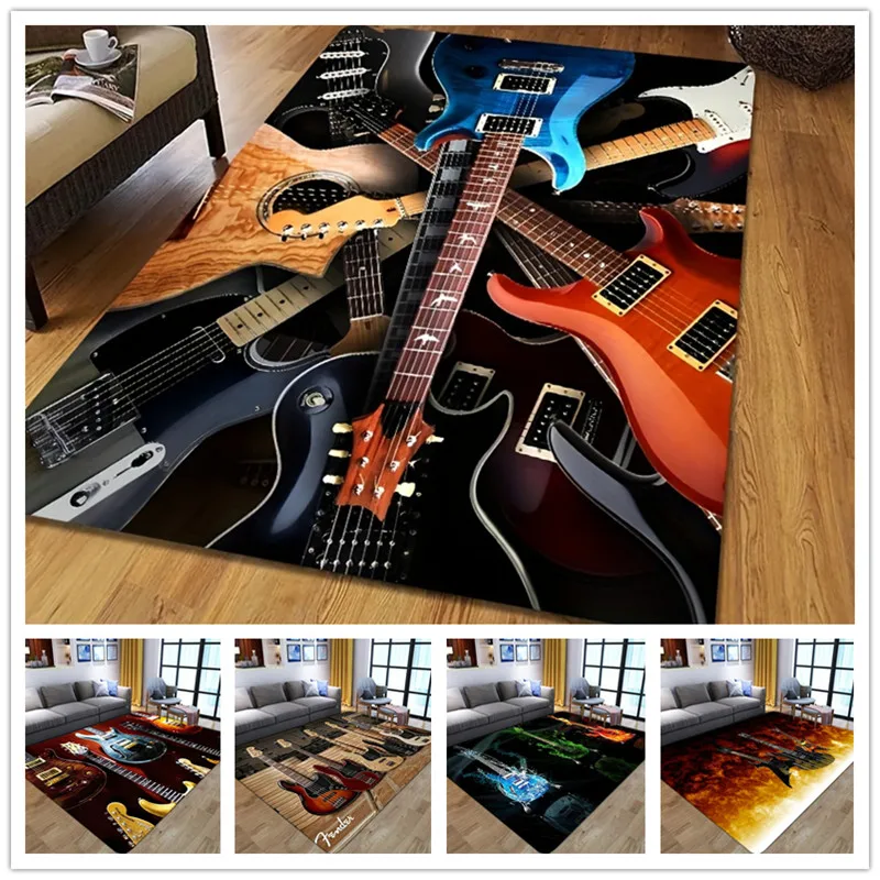 Gitarren muster wasch barer Teppich für Wohnzimmer Schlafzimmer Spielzimmer Boden matte Dekor Vintage Anti-Rutsch-Sofa Couch tisch Teppich Fuß matte Image