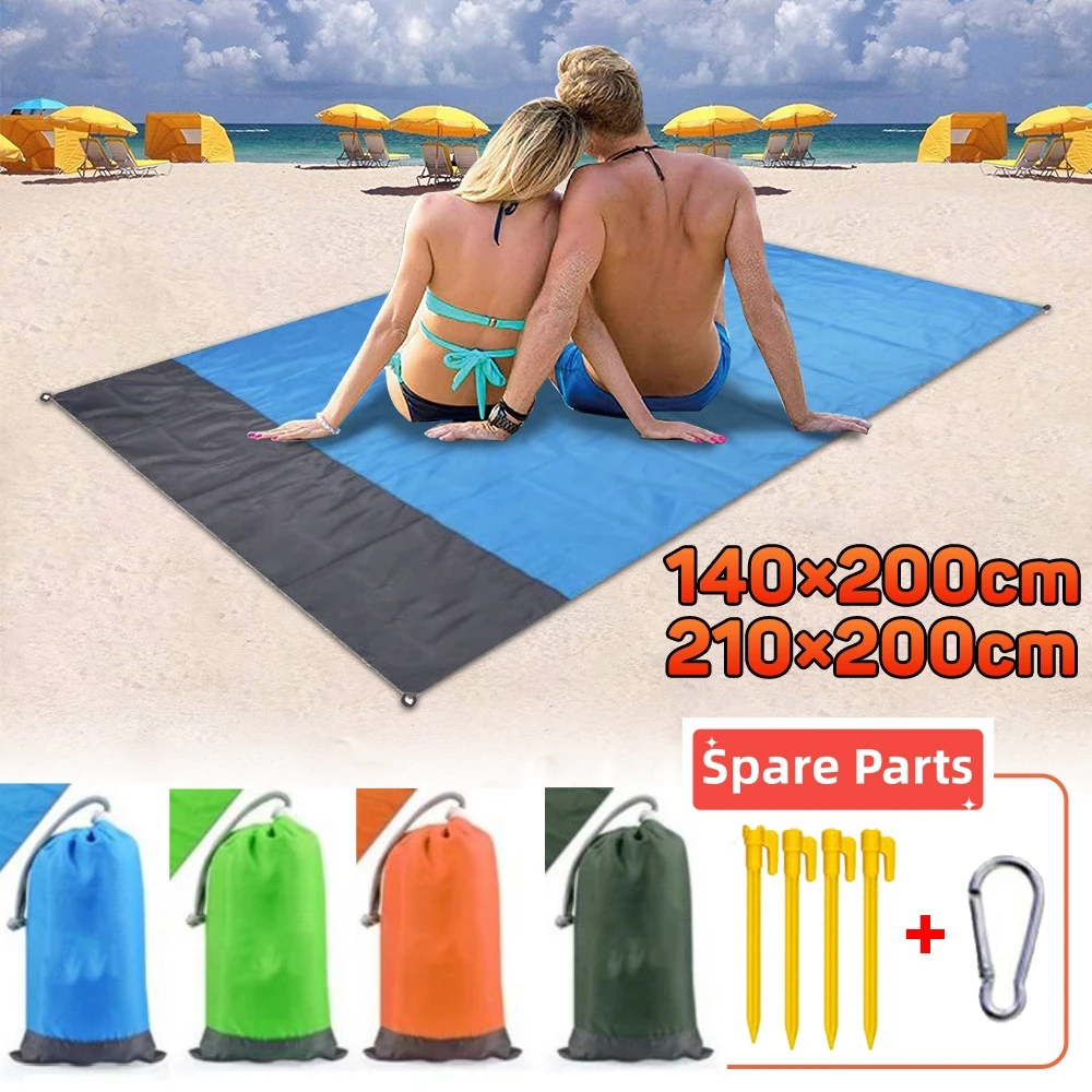 2 x 2,1 m wasserdichte Taschen-Stranddecke, zusammenklappbare Campingmatte, Matratze, tragbare, leichte Matte, Outdoor-Picknickmatte, Sandstrandmatte
