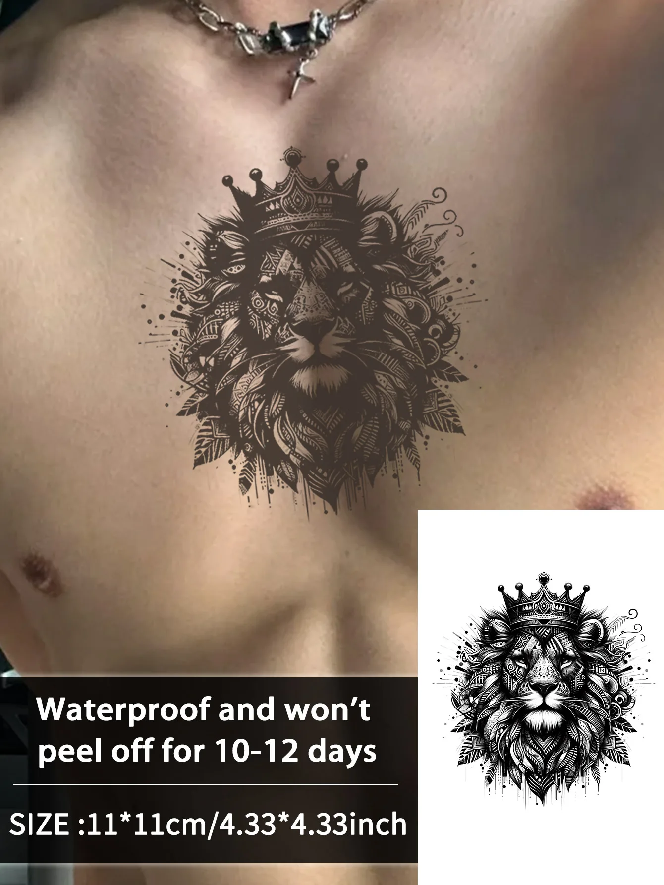 Wasserfester temporärer Tattoo-Aufkleber „Beast and Lion“, hält 1–2 Wochen, realistisches, semipermanentes Fake-Tattoo Image