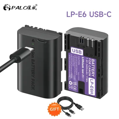 Typ-c lp e6 lpe6 LP-E6 2400mah LP-E6N batterie für canon eos 5ds r 5d mark ii 5d mark iii 6d 7d 80d 90d eos 5ds r kamera