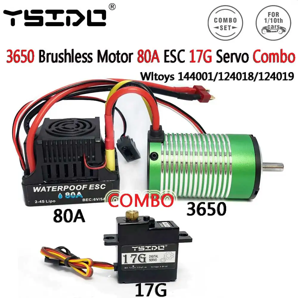 3650 Bürstenloser Motor 80 A ESC 17 G Servo-Kombination für Wltoys 144001 / 124018 / 124019 1/14 1/12 Buggy 4WD RC Offroad RC Autoteile