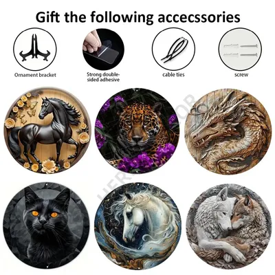 Elefant Tiger Pferd Thema Runde Metall Aluminium Zeichen Kunst Desktop dekorative Platten für Bar Cafe Club Hof Home Office Wand dekoration Image