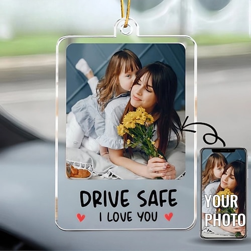 Personalisierter Auto-Foto-Ornament das beste Geschenk für Papa Acryl-Rückspiegel-Zubehör Vatertag Muttertag Hochzeit Jubiläumsgeschenk Image
