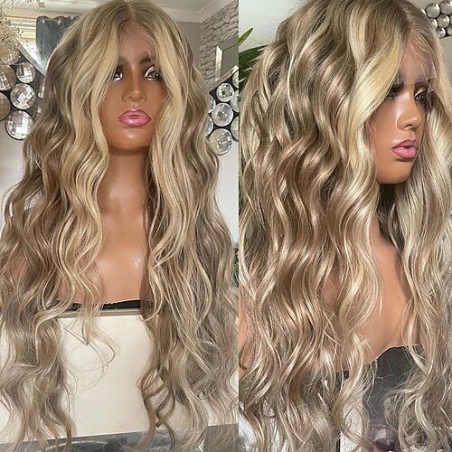 Remy Menschenhaar 5x5 Verschluss 13x4 Spitzenfront Perücke Freier Teil Brasilianisches Haar Wellen Blond Perücke 130% 150% Haardichte mit Babyhaar Strähnchen / Balayage-Technik Leimlos Vorgerupft Für Image