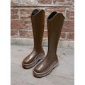 Kniehohe Damenstiefel mit extra weiter Wade – bequemes schwarzes Kunstleder mit robuster Sohle, perfekt für Outdoor-Abenteuer und den Alltag