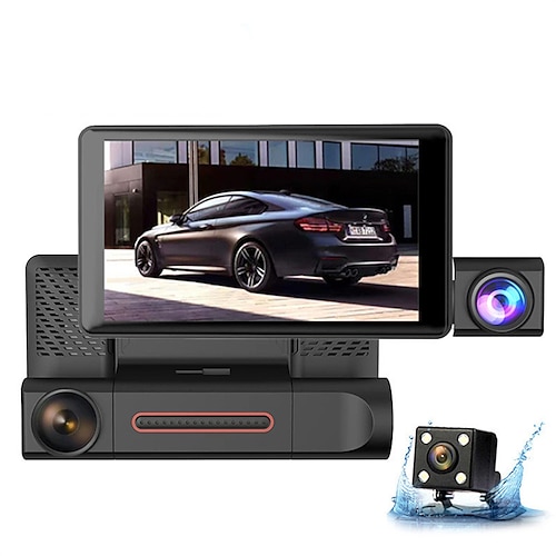 HD-Auto-Dash-Kamera 3 Kameras 4-Zoll-LCD-Display mit Hintergrundbeleuchtung 360 Grad drehbar 170-Grad-Weitwinkel Nachtsicht Auto-Speicher 1080p Auto-DVR