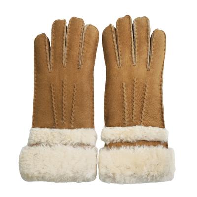 Damenhandschuhe aus echtem, hellbraunem Schaffell-Wildleder mit aufrollbaren Bündchen Image