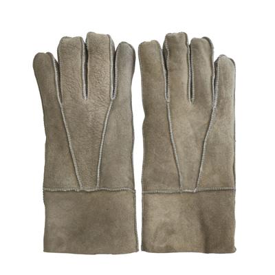 Unisex-Handschuhe aus Wildleder und Schaffell in Stein mit aufrollbaren Bündchen Image