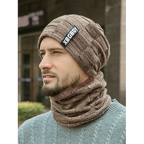 Winter-Set aus Strickmütze und Schal für Herren – warmes Fleecefutter, stylisches, lässiges Design für Komfort bei kaltem Wetter Image