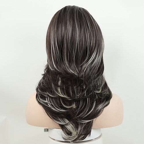 Graue Stufenperücken für weiße Frauen, kurze silberfarbene, dunkelbraune Perücken mit dunklen Haarwurzeln, Bob-Perücken aus Kunsthaar mit natürlichem Look Image