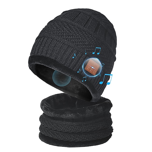 Bluetooth Mütze mit Schal Bluetooth wiederaufladbare Strickmütze mit kabellosem Freisprech-Hut Valentinstagsgeschenk für Männer und Frauen Image