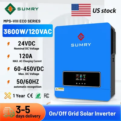 Sumry on/off Grid Solar Inverter 3600w Hybrid Pure Sine Wave Inverter for Home 120v 120A MPPT Solar Charge Dual Output 50/60hz