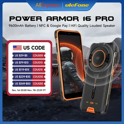 Ulefone Power Armor 16 Pro 9600mAh Rugged Waterproof Smartphone 64G ROM Android 12 NFC Rugged Phone