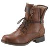 Winterboots MUSTANG SHOES, Damen, Gr. 36, braun (kastanie), Lederimitat, used, klassisch, Schuhe, Blockabsatz, Winterstiefelette, Schnürboots mit Nieten besetzt