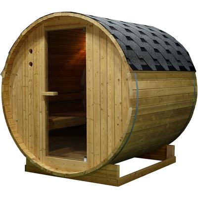 Fasssauna SANOTECHNIK "»TROMSÖ L«", braun (holz), Saunaofen, 6 kW, Saunen, geeignet für 4 Personen, Fichetnholz