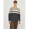 Rundhalspullover JACK & JONES "JJSANDER KNIT CREW NECK", Herren, Gr. S, beige (crockery detail:blocking), Strick, Obermaterial: 74% Polyacryl, 26% Baumwolle, gestreift, modisch, normal, Rundhals, Langarm Rippbündchen, Pullover