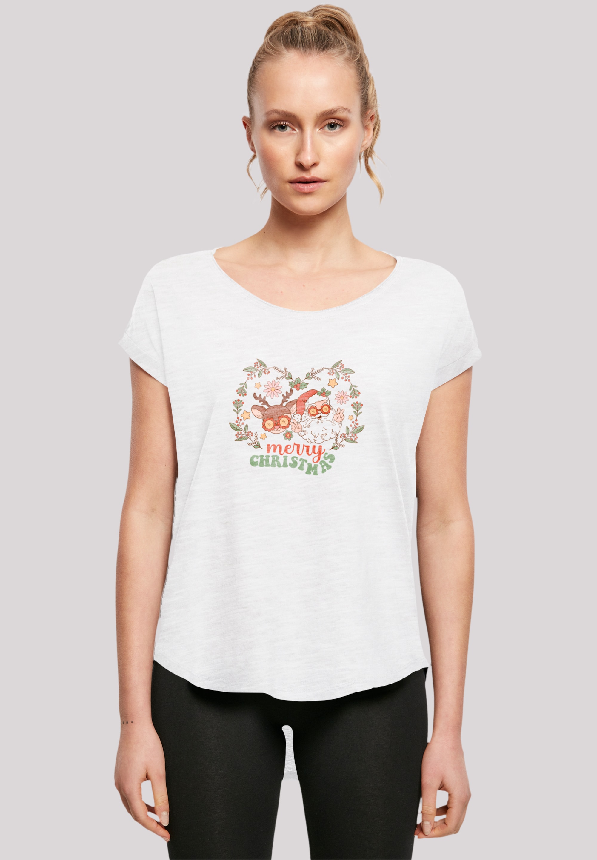 T-Shirt F4NT4STIC "Weihnachten Hippie Santa And Reindeer", Damen, Gr. 4XL, weiß, Obermaterial: 100% Baumwolle, regular fit, Rundhals, ohne Bündchen, Shirts T-Shirt, Premium Qualität, Weihnachts-Kollection