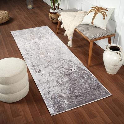 Teppich LIVABLISS "BANGKOK", grau, B:80cm H:9mm L:220cm, Kunstfaser, Teppiche, Designerteppich in Marmor Optik, Kurzflor Wohnzimmerteppich/Läufer Image