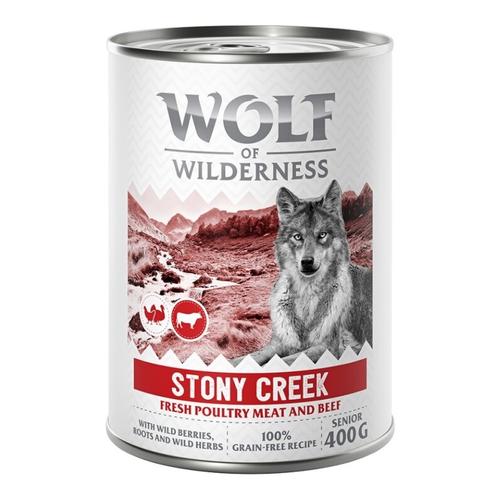 5 + 1 gratis! 6 x 400 g Wolf of Wilderness - SENIOR: Stony Creek - Geflügel mit Rind