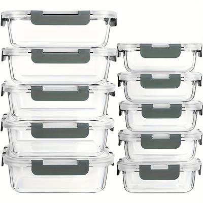 TEMU 10pcs Glass Meal Prep Containers With Lids - Food Storage Containers With Snap Lock Lids, Airtight Lunch Containers, Microwave, Oven, Refrigerator And Dishwasher Safe