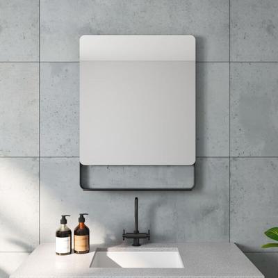 AQUABATOS® Badezimmerspiegel Wandspiegel 60x80 cm mit Ablage Schwarz matt Badspiegel ohne Image