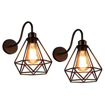 Axhup - 2er Wandleuchte, 1 Flammig Wandlampe, im Industri Stil, mit Ø20cm Diamant-Form Käfig Image