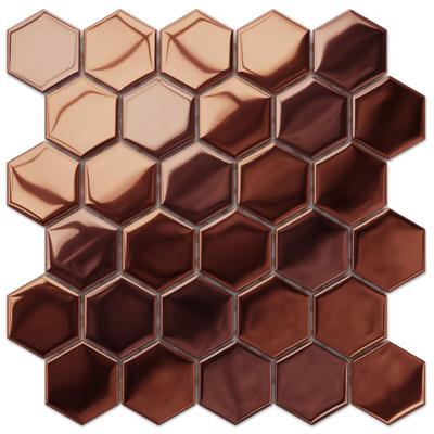 Ilcom - Glasmosaik auf Netz für Bad oder Küche 25,5 cm x 24,7 cm - Copper exagon Image