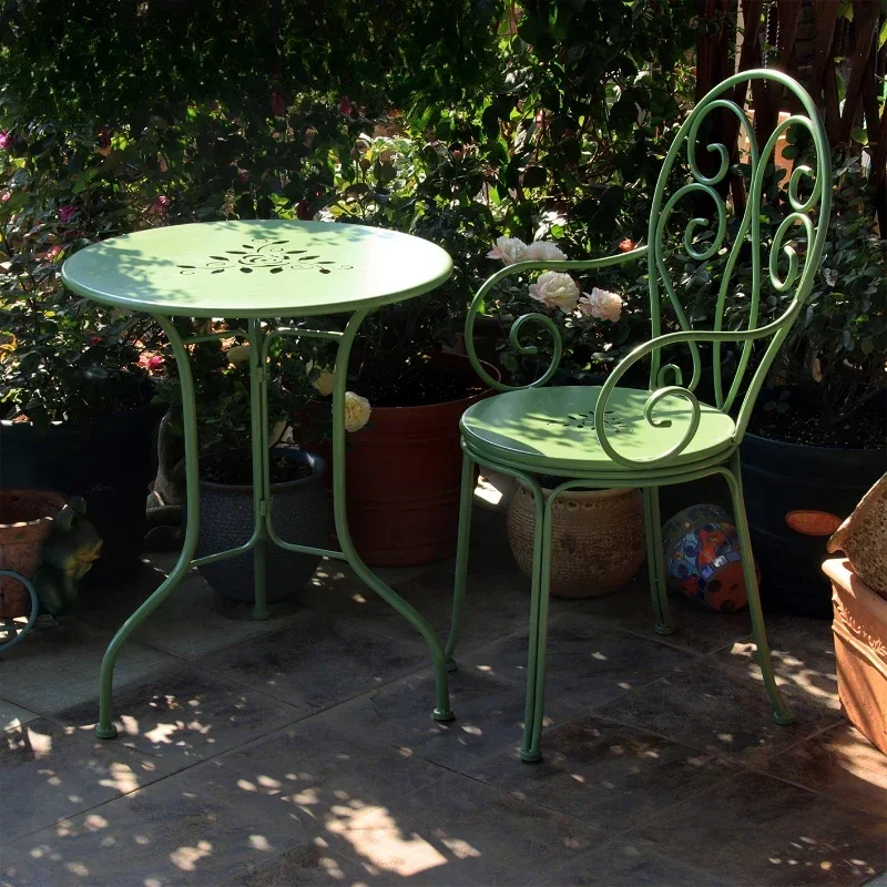 American Style Garden Table Iron Hollowed Out Backrest Chair Courtyard Leisure Terrace Table Outdoor Balcony Table And Chair Set