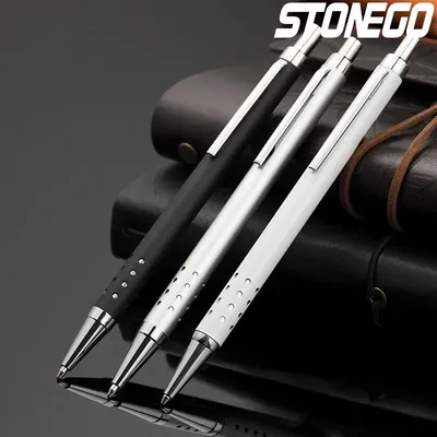 STONEGO Click Ballpoint Pen, Metal Housing Gel Pen Medium Black Ink Tip Smooth Writing Retractable Ball Point Pen Pens Study Pen
