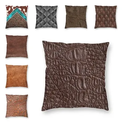 Braun Krokodil Leder Stil Kissen Abdeckung 3D Druck Vintage Texturen Werfen Kissen Fall für Image