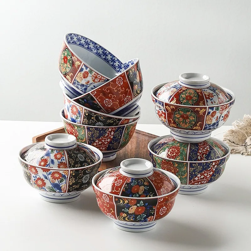 Japanese Style Tableware Ceramic Ramen Bowl Household Rice Bowl with Lid Soup Bowl Soup Cup