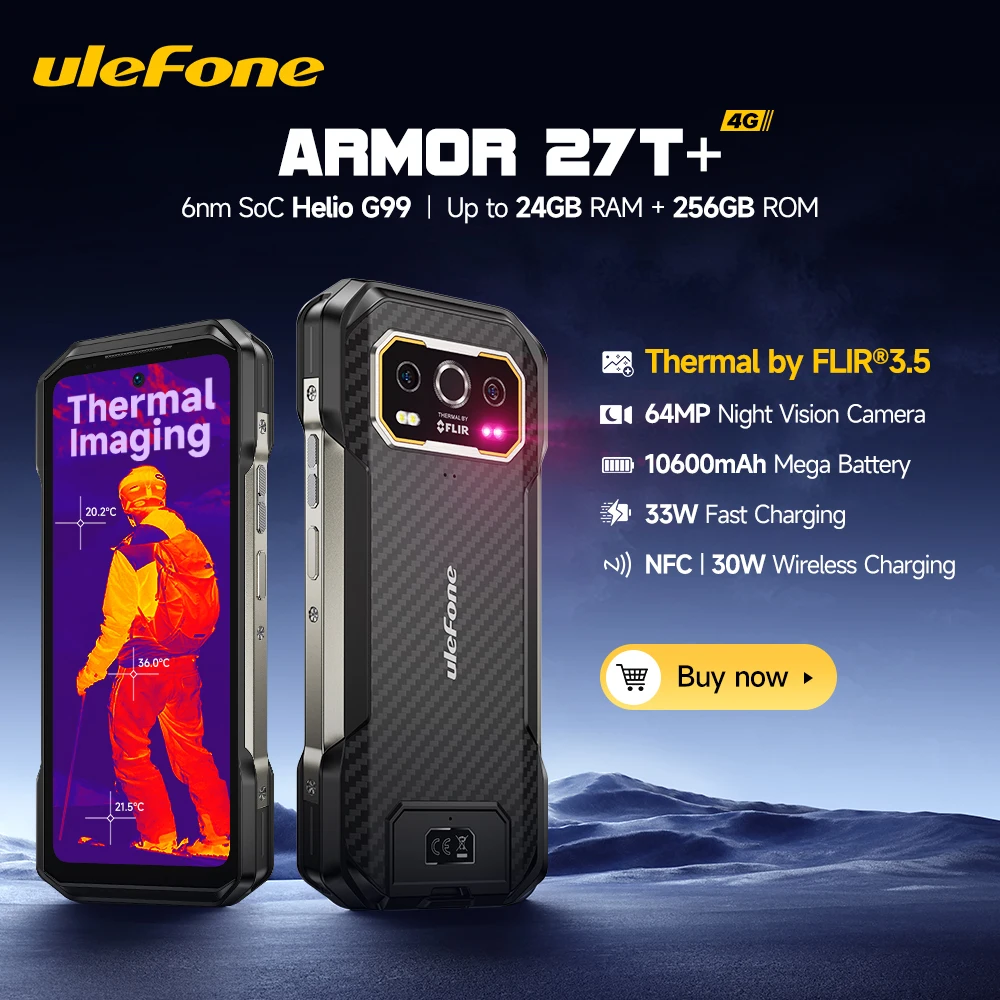 Ulefone Armor 27T+ 4G Outdoor-Smartphone 10600mAh Nachtsichtkamera Android 15 Bis zu 24GB+256GB 120Hz 33W Schnellladung Image