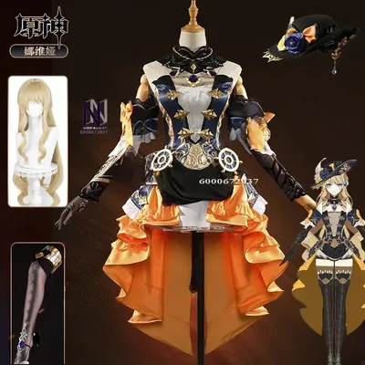 Navia Genshin Impact Spiel Cosplay Kostüm Perücke Kleid Uniform Fontaine Spina Di Rosula Hut Image