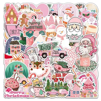50 stücke rosa Weihnachten niedlichen Weihnachts mann Aufkleber niedlichen Spielzeug Abziehbilder Image