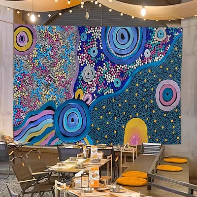 Australische Aborigine-Kunst, bunte Flagge, Wandbehang, böhmisches Wandbanner, Mandala, Image