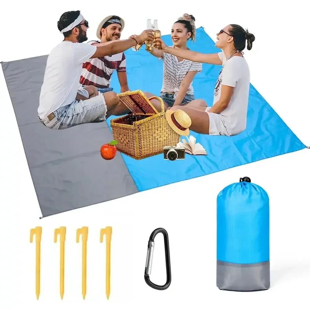 Stranddecke Sanddicht 200 x 140 cm wasserdichte Strandmatte Leichte Picknickdecke für Reisen Wandern Sport Image