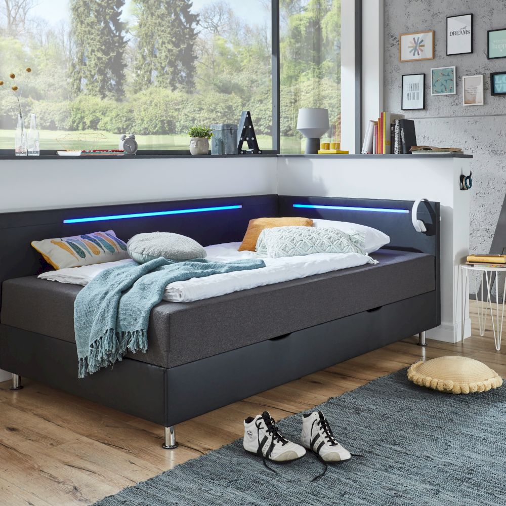 meise.möbel »Laser« Polsterbett inkl. Bettkasten 90x200 cm / Stoffbezug Faro anthrazit