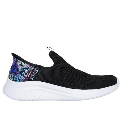 Skechers Girl's Slip-Ins: Ultra Flex 3.0 - Colory Wild Sneaker | Size 12.0 | Black | Textile | Machine Washable