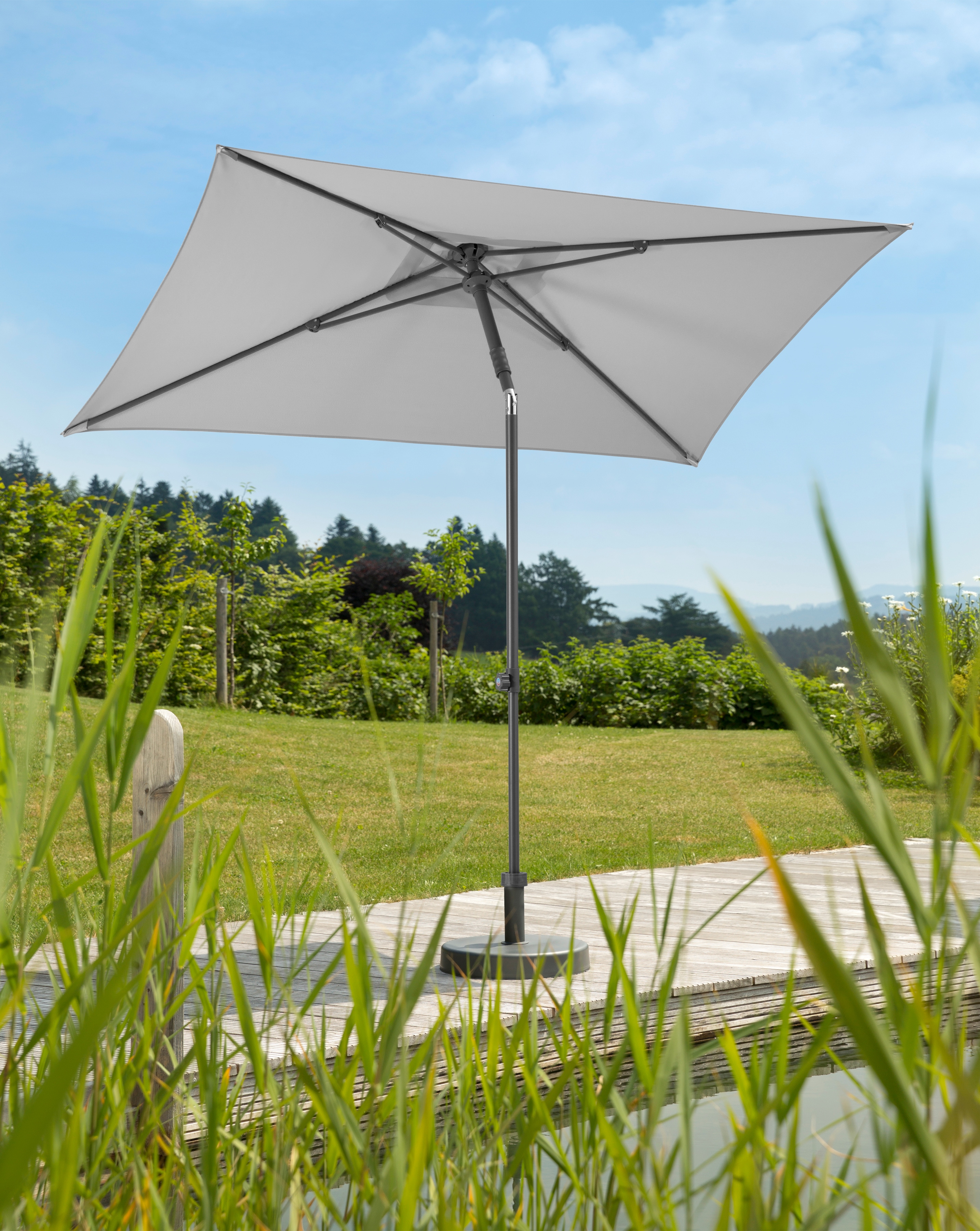 Sonnenschirm SCHNEIDER SCHIRME "Sevilla", grau (silbergrau), Obermaterial: 100% Polyester, Standschirme, Stahl/Polyester Image