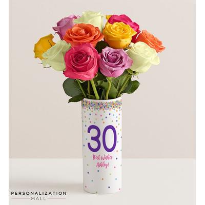 1-800-Flowers Flower Delivery Milestone Celebrations Bouquet W/ Personalized Vase 30Th Birthday Vase W/ One Dozen Assorted Roses