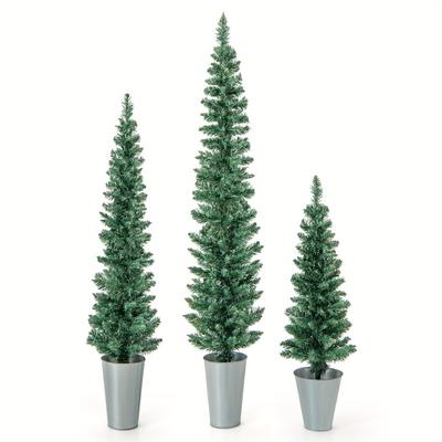 TEMU Multigot Potted Artificial Christmas Tree Set Of 3 With 3/4/5 Ft Faux Slim Pencil Trees