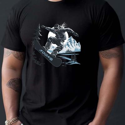 TEMU Snowboarding Print Tee Shirt, Tees For Men, Casual Short Sleeve T-shirt For Summer Image