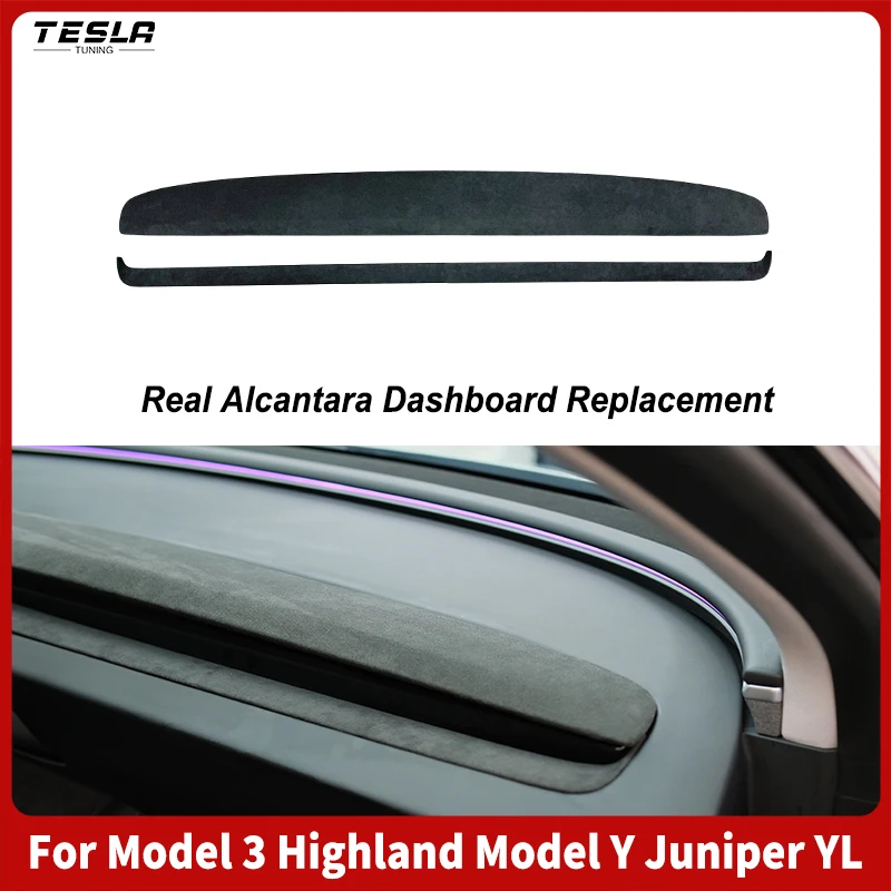 Per il Nuovo Modello Y Juniper YL Tesla Model 3 Highland 2025, Sostituzione Cruscotto in Autentica Alcantara, Cruscotto in Pelle Scamosciata per Interni Auto