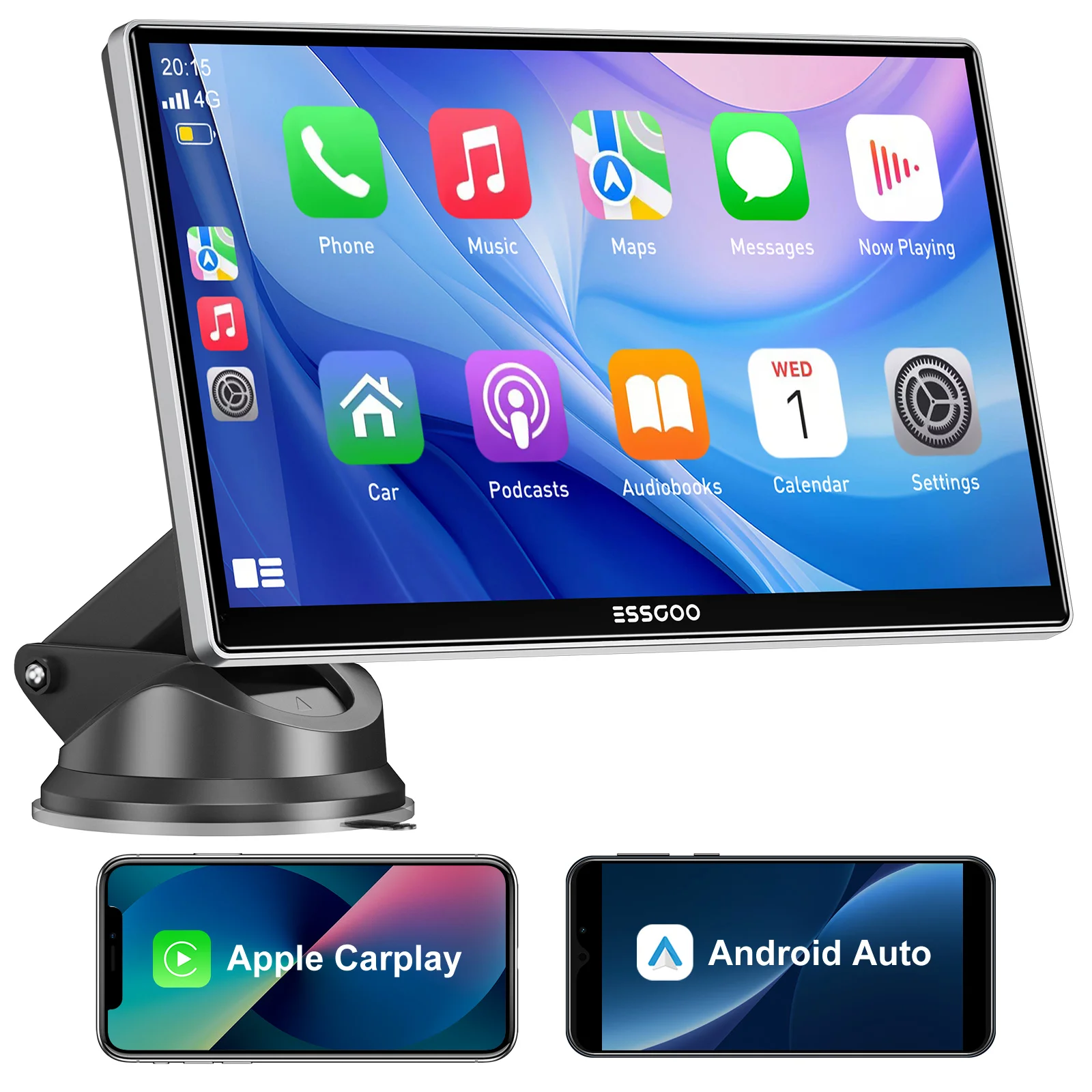 ESSGOO Radio Stereo Portatile per Auto con Schermo Touch da 9 Pollici Radio Wireless Apple Carplay Android Auto USB TF Bluetooth Mirror Link