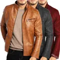 Giacca da uomo in pelle PU colletto rialzato stile motociclistico punk moda capispalla maschile per adolescenti europei americani