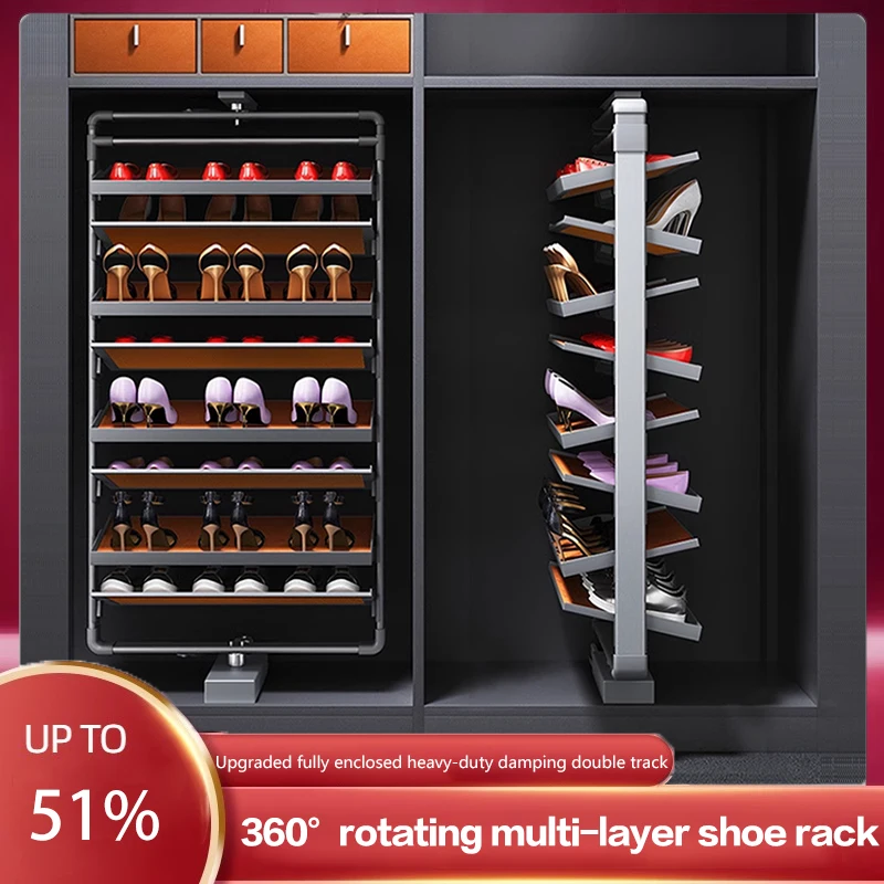 Rotating Shoe Rack 360-Degree Household Multi-Functional Flip Telescopic Push-Pull Storage Rack Shoe Cabinet Hardware