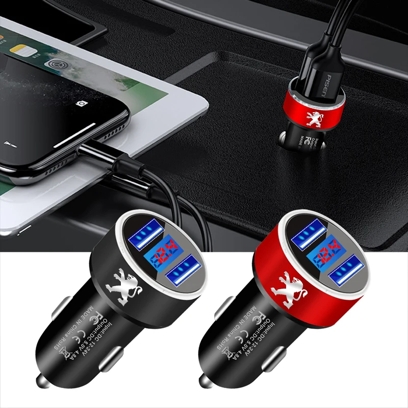 Chargeur de voiture 2 Ports USB, charge rapide, affichage numérique, accessoires de voiture pour Peugeot 508 RCZ 208 3008 2008 206 207 307, Gadgets de voiture